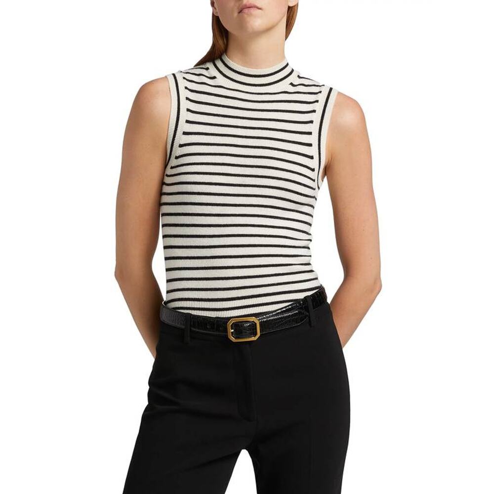 Nili Lotan Masha Cashmere Sweater Vest Tank Top in Ivory Black Stripe XS